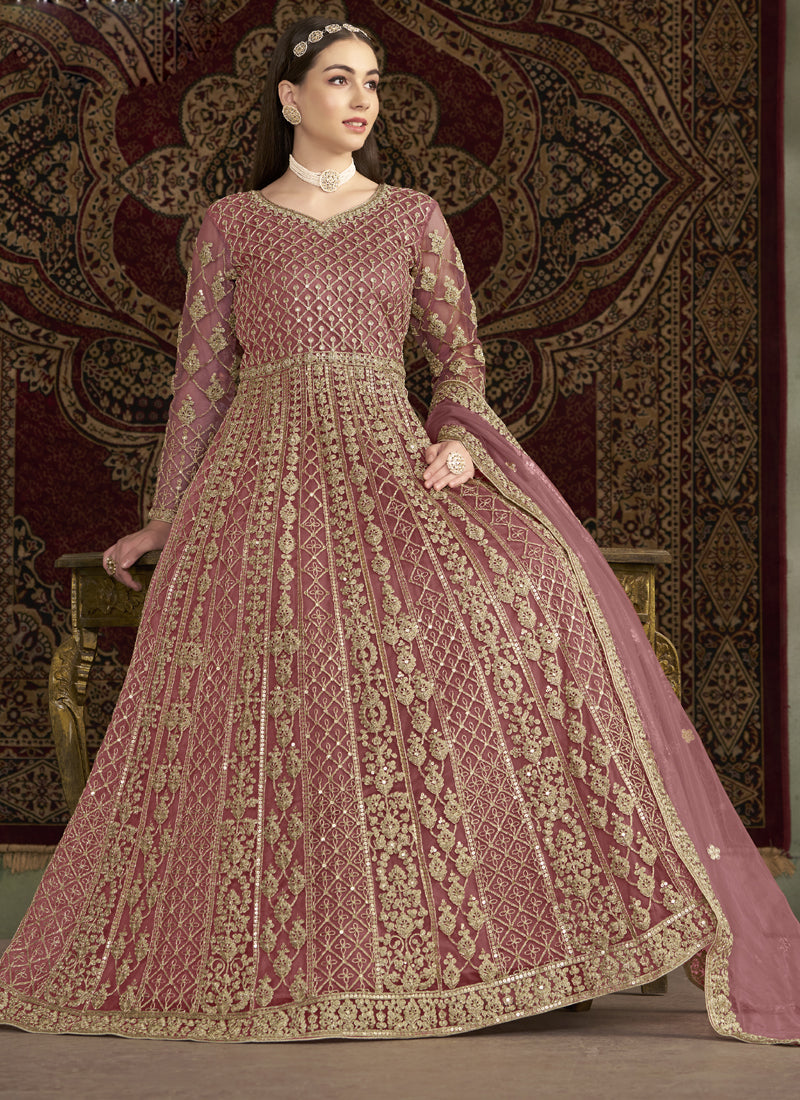 Vegaa Fashion Light Pink Net Embroidered Anarkali Suit