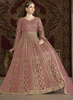 Thumbnail for Vegaa Fashion Light Pink Net Embroidered Anarkali Suit