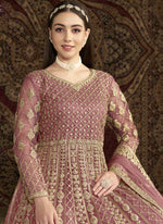 Thumbnail for Vegaa Fashion Light Pink Net Embroidered Anarkali Suit