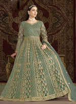 Thumbnail for Vegaa Fashion Sea Green Net Embroidered Anarkali Suit