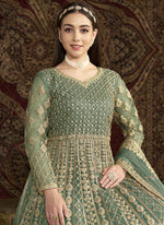 Thumbnail for Vegaa Fashion Sea Green Net Embroidered Anarkali Suit