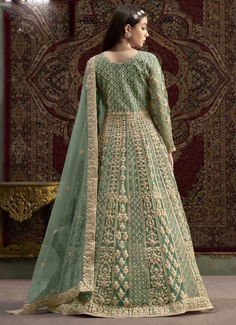 Vegaa Fashion Sea Green Net Embroidered Anarkali Suit