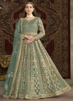Thumbnail for Vegaa Fashion Sea Green Net Embroidered Anarkali Suit