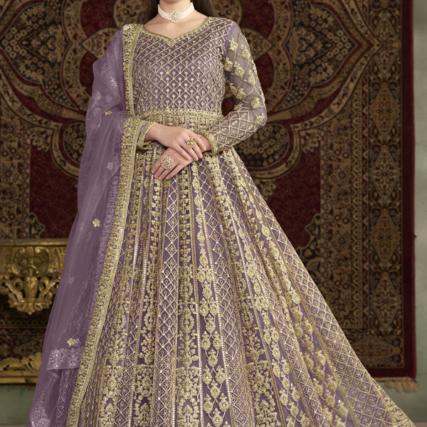 Vegaa Fashion Lavender Net Embroidered Anarkali Suit