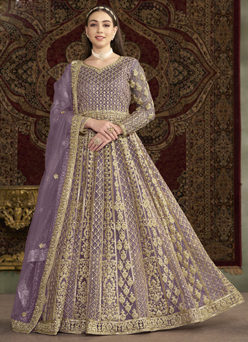 Vegaa Fashion Lavender Net Embroidered Anarkali Suit - Distacart