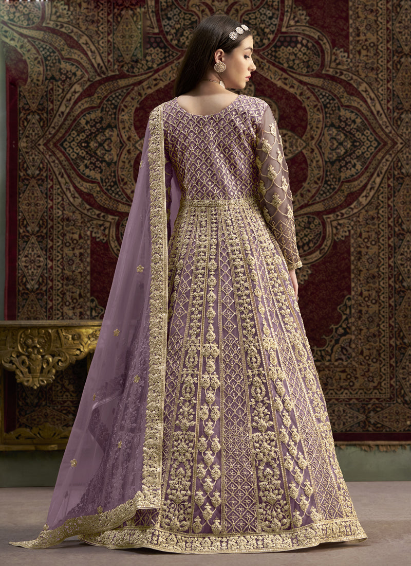 Vegaa Fashion Lavender Net Embroidered Anarkali Suit