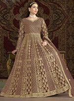 Thumbnail for Vegaa Fashion Light Brown Net Embroidered Anarkali Suit