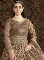 Thumbnail for Vegaa Fashion Light Brown Net Embroidered Anarkali Suit