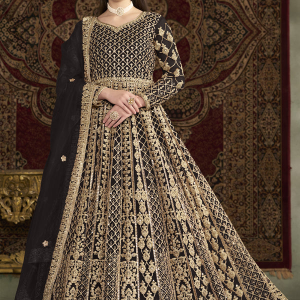 Vegaa Fashion Dark Brown Net Embroidered Anarkali Suit - Distacart