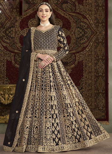 Vegaa Fashion Dark Brown Net Embroidered Anarkali Suit - Distacart