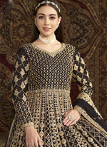 Thumbnail for Vegaa Fashion Dark Brown Net Embroidered Anarkali Suit