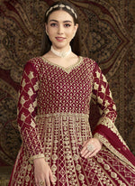 Thumbnail for Vegaa Fashion Maroon Net Embroidered Anarkali Suit