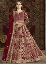 Thumbnail for Vegaa Fashion Maroon Net Embroidered Anarkali Suit
