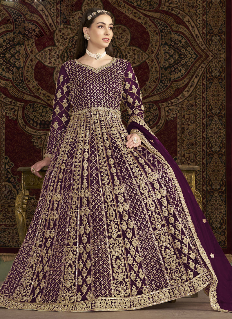 Vegaa Fashion Violet Net Embroidered Anarkali Suit