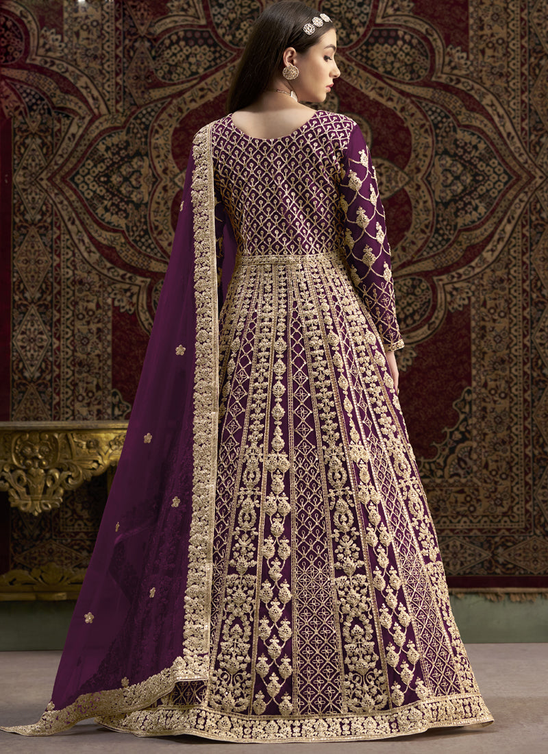 Vegaa Fashion Violet Net Embroidered Anarkali Suit
