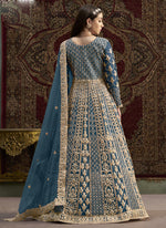 Thumbnail for Vegaa Fashion Aqua Blue Net Embroidered Anarkali Suit