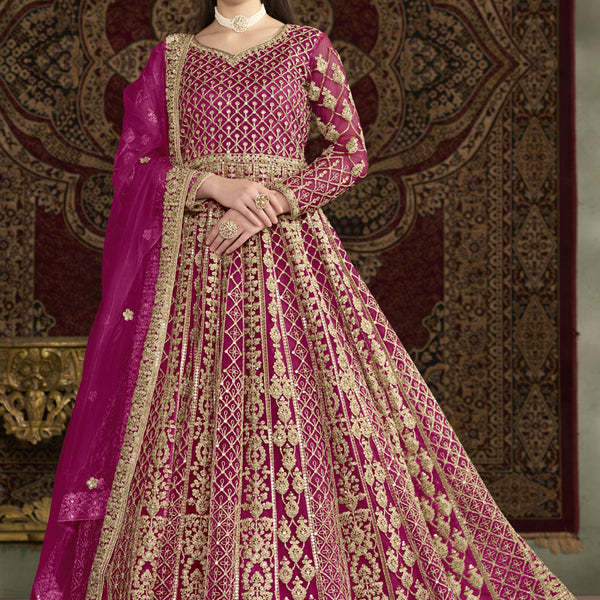 Vegaa Fashion Pink Net Embroidered Anarkali Suit