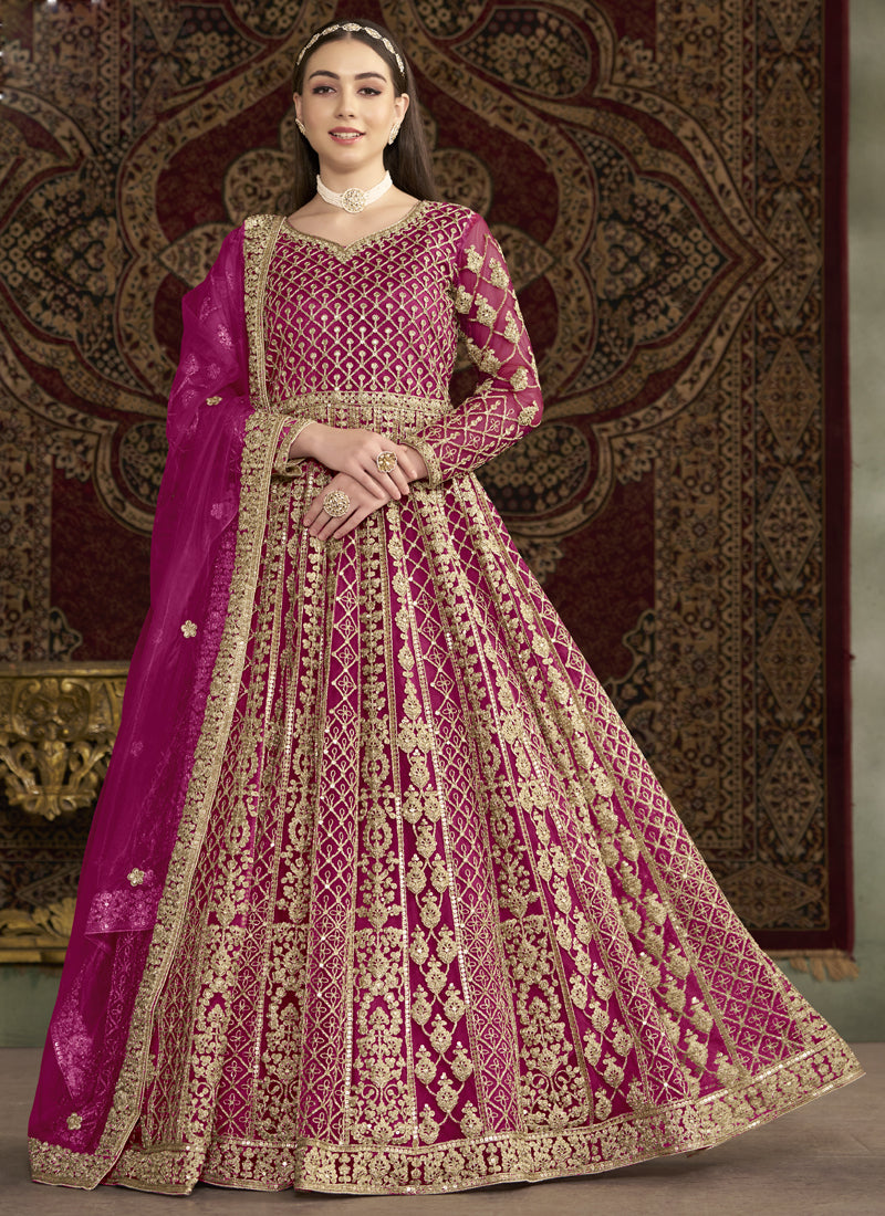 Vegaa Fashion Pink Net Embroidered Anarkali Suit - Distacart