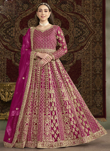 Vegaa Fashion Pink Net Embroidered Anarkali Suit - Distacart