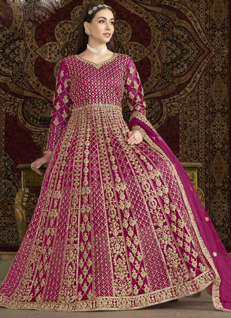Vegaa Fashion Pink Net Embroidered Anarkali Suit
