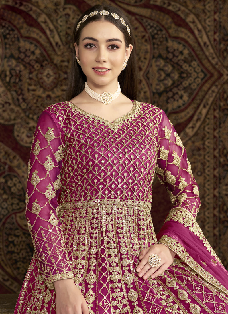 Vegaa Fashion Pink Net Embroidered Anarkali Suit