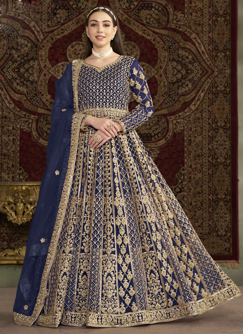 Vegaa Fashion Blue Net Embroidered Anarkali Suit