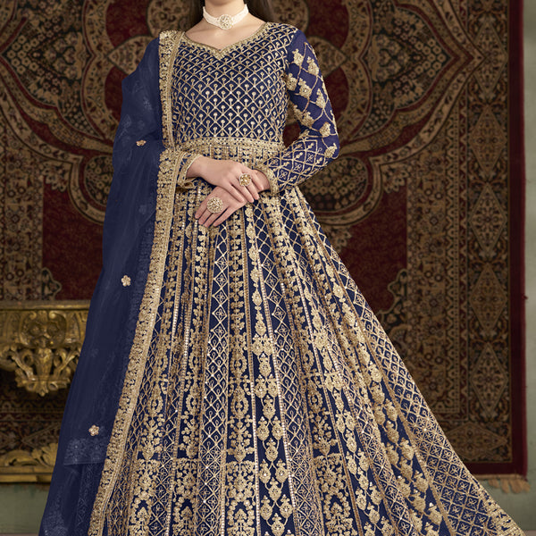 Vegaa Fashion Blue Net Embroidered Anarkali Suit - Distacart
