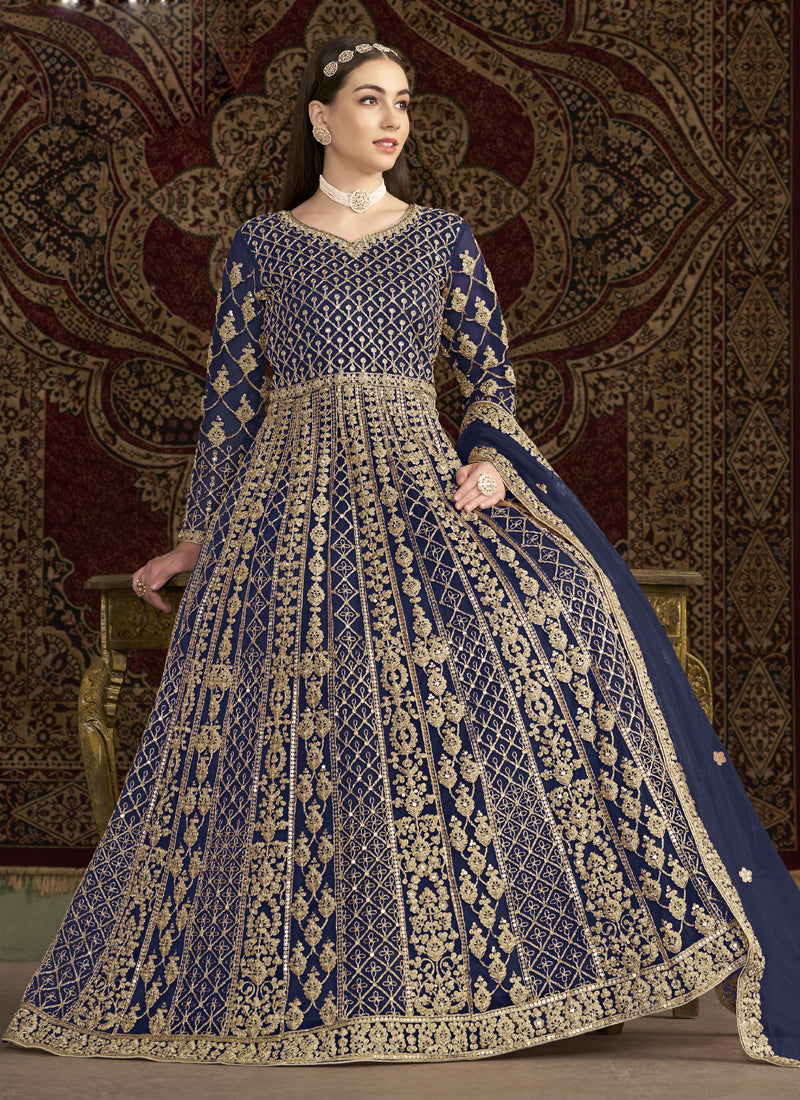 Vegaa Fashion Blue Net Embroidered Anarkali Suit - Distacart