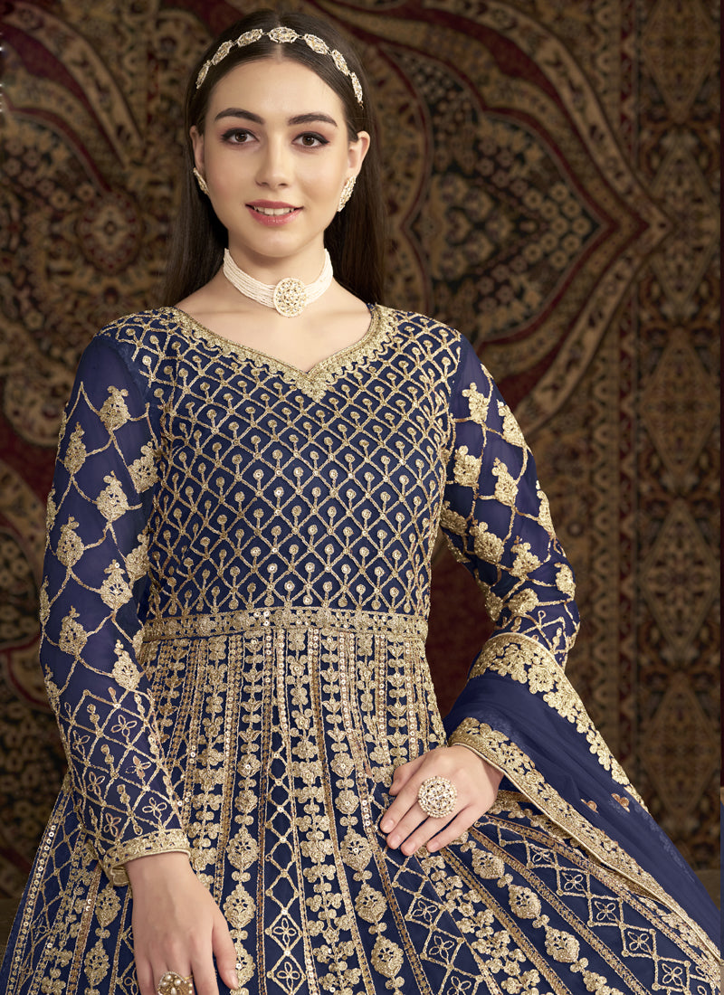 Vegaa Fashion Blue Net Embroidered Anarkali Suit