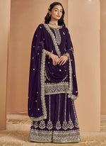 Thumbnail for Vegaa Fashion Violet Faux Georgette Embroidered Palazzo Suit