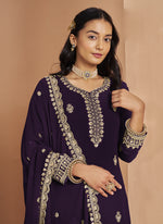 Thumbnail for Vegaa Fashion Violet Faux Georgette Embroidered Palazzo Suit