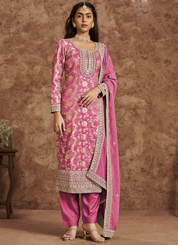 Vegaa Fashion Pink Dola Silk Jacquard Designer Salwar Suit - Distacart