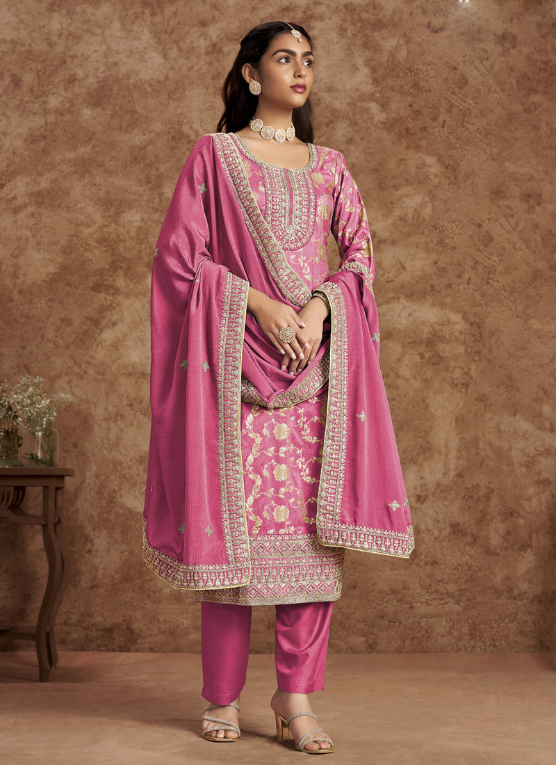 Vegaa Fashion Pink Dola Silk Jacquard Designer Salwar Suit