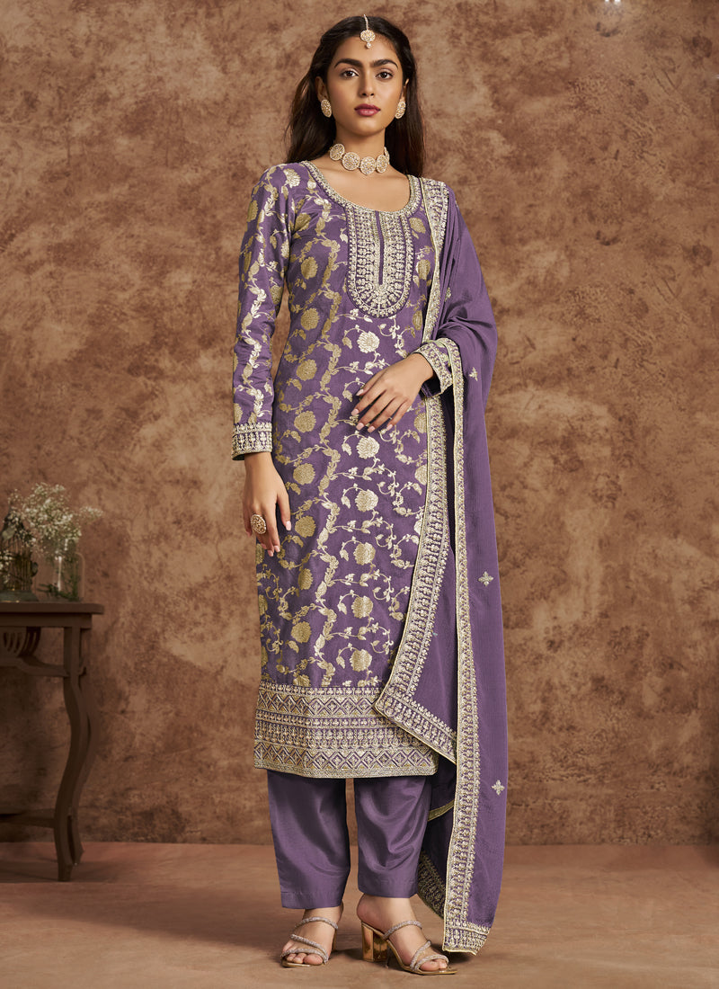 Vegaa Fashion Lavender Dola Silk Jacquard Designer Salwar Suit