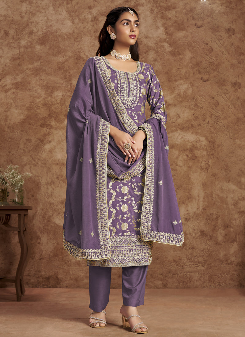 Vegaa Fashion Lavender Dola Silk Jacquard Designer Salwar Suit