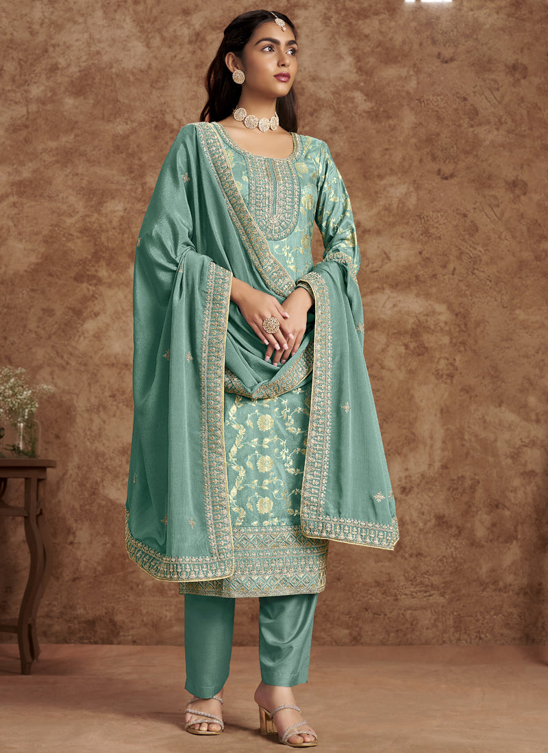 Vegaa Fashion Sky Blue Dola Silk Jacquard Designer Salwar Suit