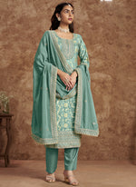 Thumbnail for Vegaa Fashion Sky Blue Dola Silk Jacquard Designer Salwar Suit