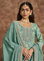 Thumbnail for Vegaa Fashion Sky Blue Dola Silk Jacquard Designer Salwar Suit