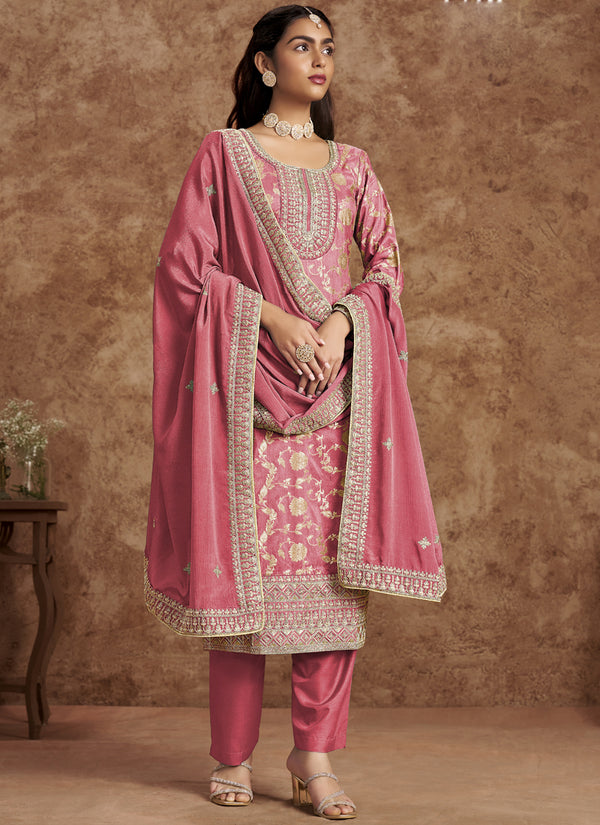 Vegaa Fashion Light Peach Dola Silk Jacquard Designer Salwar Suit