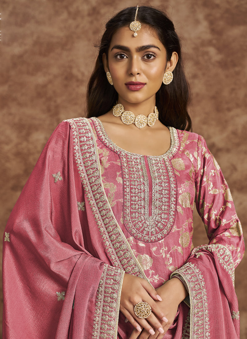 Vegaa Fashion Light Peach Dola Silk Jacquard Designer Salwar Suit