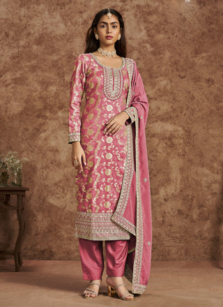 Vegaa Fashion Light Peach Dola Silk Jacquard Designer Salwar Suit