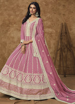 Thumbnail for Vegaa Fashion Pink Dola Silk Embroidered Anarkali Suit