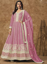 Thumbnail for Vegaa Fashion Pink Dola Silk Embroidered Anarkali Suit