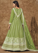 Thumbnail for Vegaa Fashion Light Green Dola Silk Embroidered Anarkali Suit