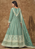 Thumbnail for Vegaa Fashion Sea Green Dola Silk Embroidered Anarkali Suit