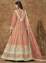 Thumbnail for Vegaa Fashion Light Orange Dola Silk Embroidered Anarkali Suit