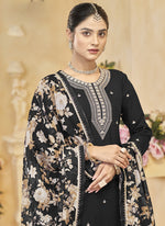 Thumbnail for Vegaa Fashion Black Roman Silk Embroidered Palazzo Suit