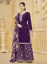Thumbnail for Vegaa Fashion Violet Roman Silk Embroidered Palazzo Suit