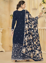 Thumbnail for Vegaa Fashion Navy Blue Roman Silk Embroidered Palazzo Suit