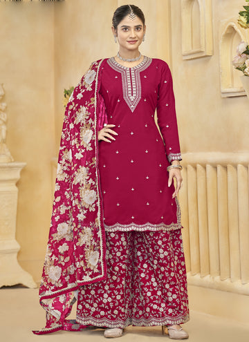 Vegaa Fashion Rani Pink Roman Silk Embroidered Palazzo Suit - Distacart